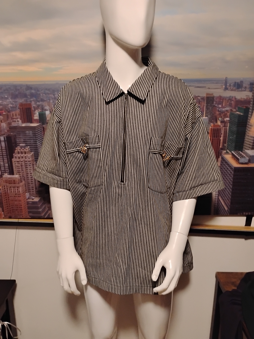 Fashion Nova 100% Cotton Striped Short-Sleeve Polo Shirt in Black and White